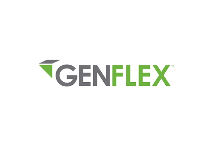 The GenFlex logo features the word GENFLEX in bold letters, with GEN in gray and FLEX in green. A green and gray geometric shape appears above the G. The background is white. | GenFlex