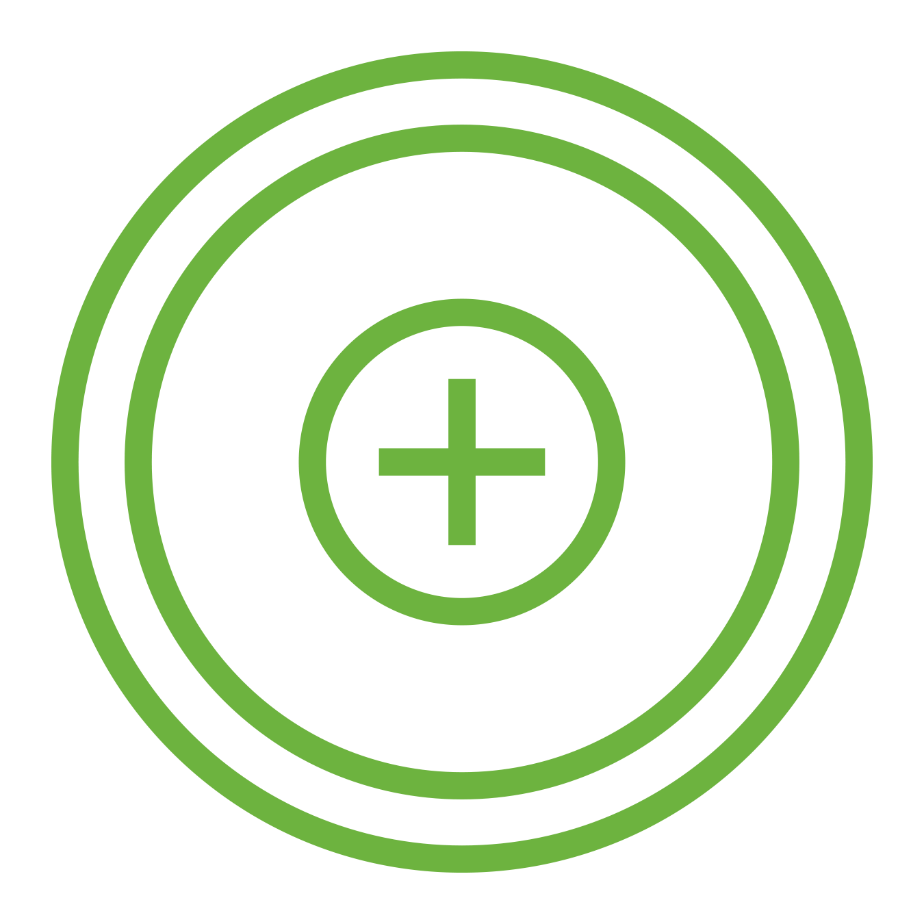 A green plus sign inside a circle, surrounded by two larger concentric green circles, on a white background. | GenFlex