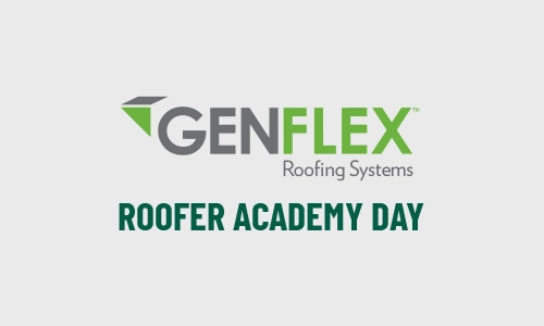 GenFlex Roofing Systems logo above the text Roofer Academy Day on a light gray background. | GenFlex