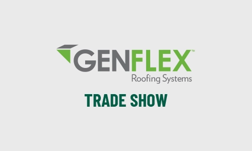 The image displays the GenFlex Roofing Systems logo above the bold green text TRADE SHOW on a light gray background. | GenFlex